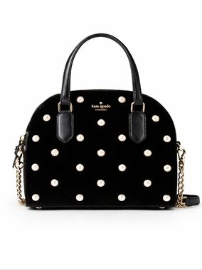 EUC Kate Spade New York Reily Laurel Way Blk Velvet Pearl Stud Crossbody Handbag